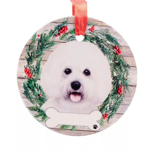 Front - Best Of Breed Bichon Frise Wreath Christmas Hanging Decoration
