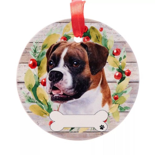 Front - Best Of Breed Boxer Wreath Christmas Hanging Decoration