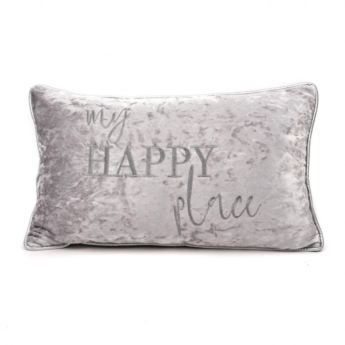 Front - Hestia Crushed Velvet Cushion 'My Happy Place'