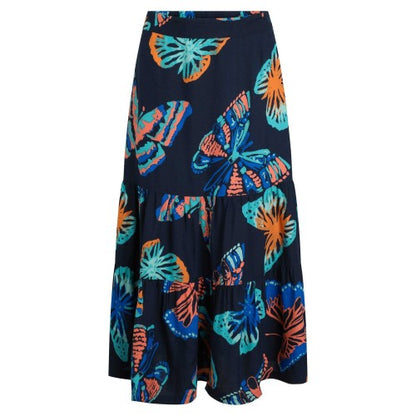 Front - Weird Fish Womens/Ladies Cassis Liva Butterflies Tiered Midi Skirt