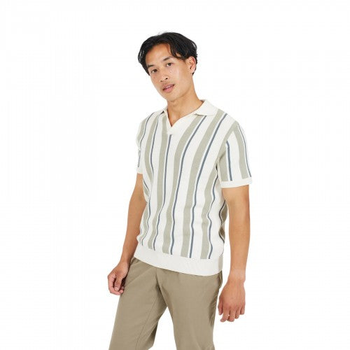 Front - Brave Soul Mens Striped Knitted Polo Shirt