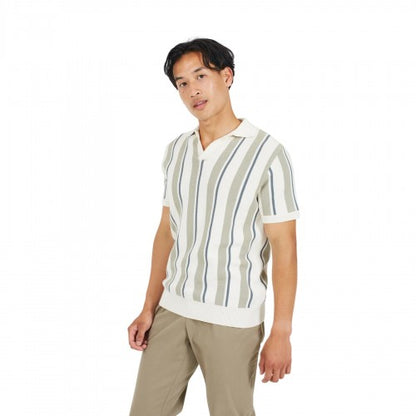 Front - Brave Soul Mens Striped Knitted Polo Shirt