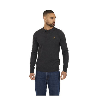 Front - Brave Soul Mens Knitted Ribbed Collar Long-Sleeved Polo Shirt