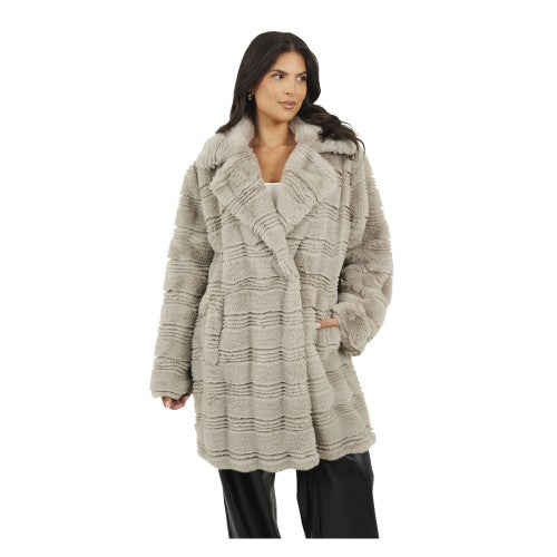 Front - Brave Soul Womens/Ladies Adri Wave Faux Fur Long Length Jacket
