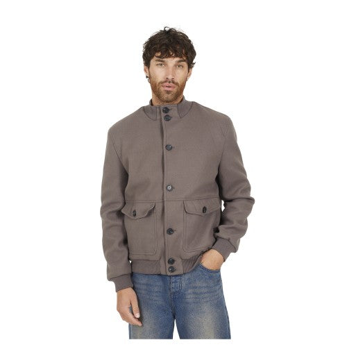 Front - Brave Soul Mens Maison Faux Wool Funnel Neck Bomber Jacket