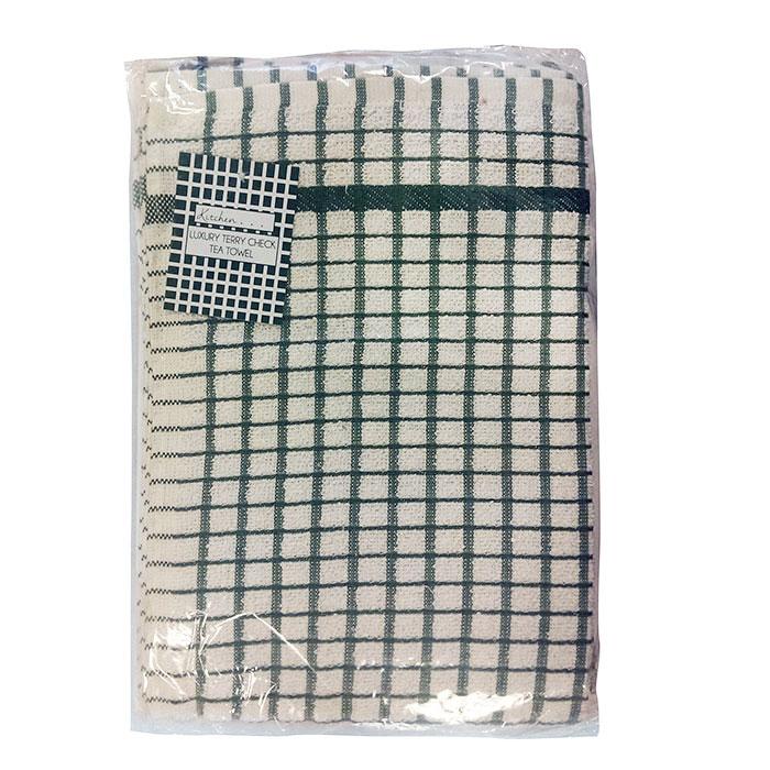 Front - No 50 Terry Check Tea Towel Green