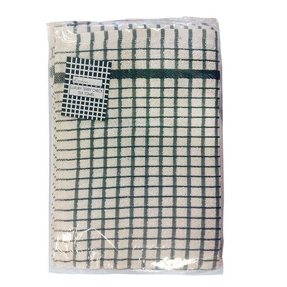 Front - No 50 Terry Check Tea Towel Green