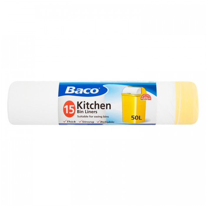 Front - Baco Swing Bin Liners Draw Tie Handle 50L 15pk