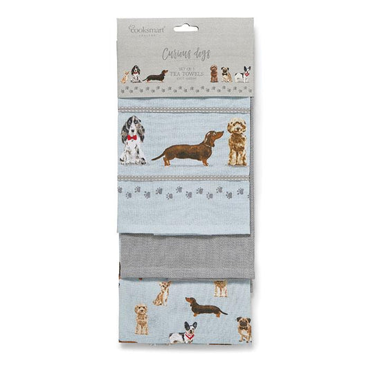 One Colour - Front - Cooksmart Curious Dogs Tea Towel 3pk