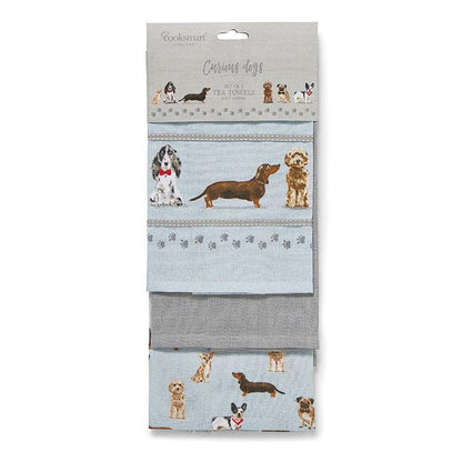 Front - Cooksmart Curious Dogs Tea Towel 3pk