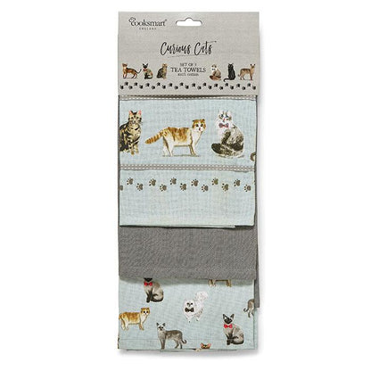 Front - Cooksmart Curious Cats Tea Towel 3pk