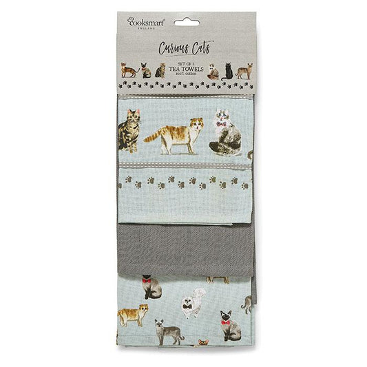 Front - Cooksmart Curious Cats Tea Towel 3pk