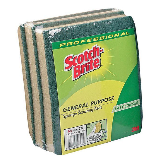 Front - Scotch-Brite No 74 Professional General Purpose Sponge Scourer 6pk