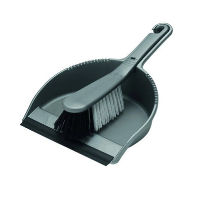 Front - Addis Stiff Dustpan & Brush Metallic