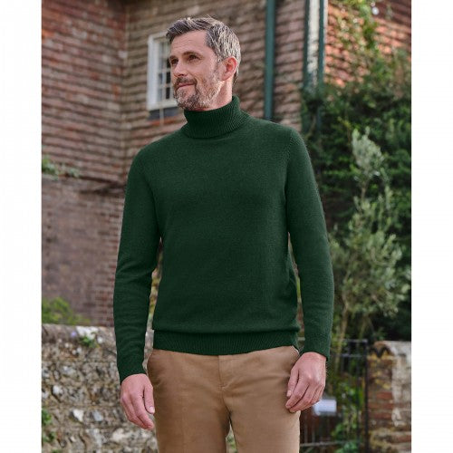 Front - WoolOvers Mens Cashmere Polo Neck Jumper