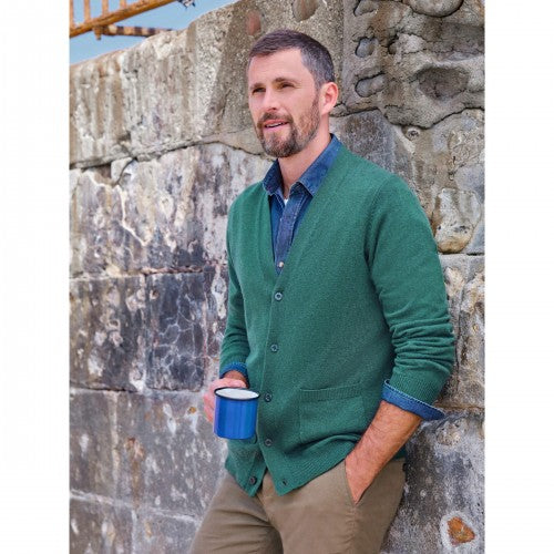 Front - WoolOvers Mens Cashmere V Neck Cardigan