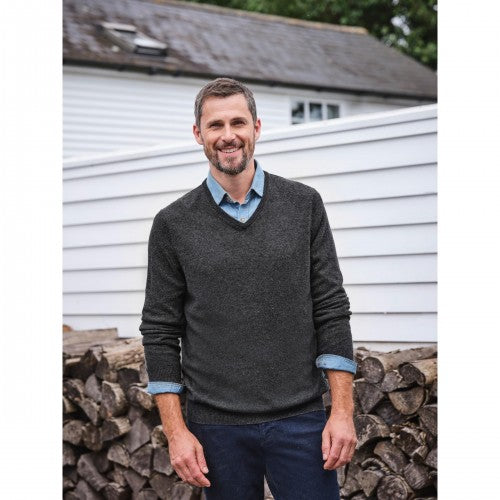 Flax - Front - WoolOvers Mens Cashmere V Neck Jumper