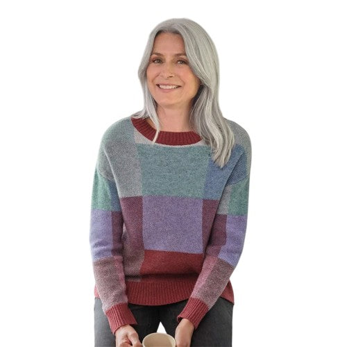 Front - WoolOvers Womens/Ladies Checked Colour Block Jumper