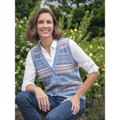 Purple-Multicoloured - Front - WoolOvers Womens-Ladies Fair Isle Button Waistcoat