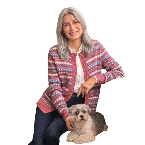 Front - WoolOvers Womens/Ladies Fair Isle Crew Neck Cardigan