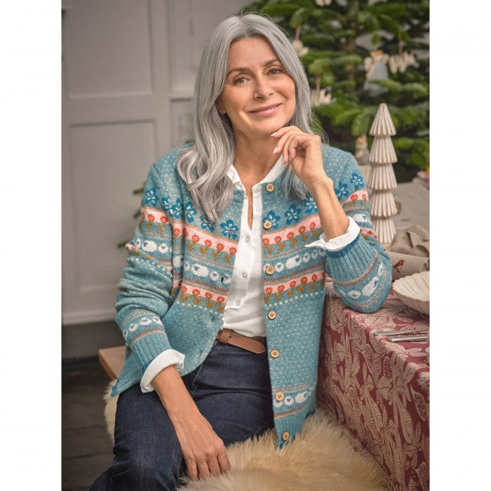 Front - WoolOvers Womens/Ladies Nordic Fair Isle Crew Neck Cardigan