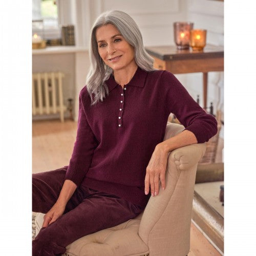 Front - WoolOvers Womens/Ladies Cashmere Knitted Polo Shirt