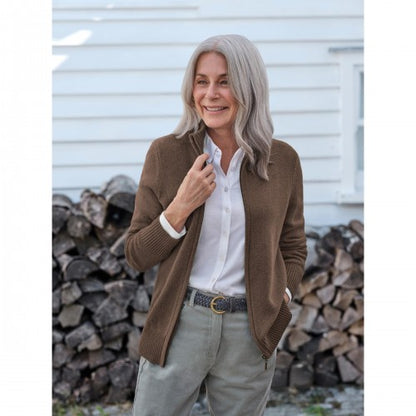 Front - WoolOvers Womens/Ladies Lambswool Zipped Fitted Cardigan