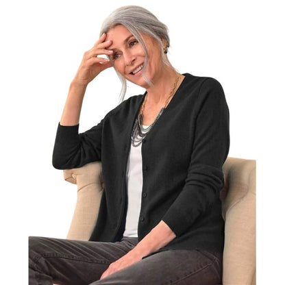 Front - WoolOvers Womens/Ladies Cashmere V Neck Classic Cardigan