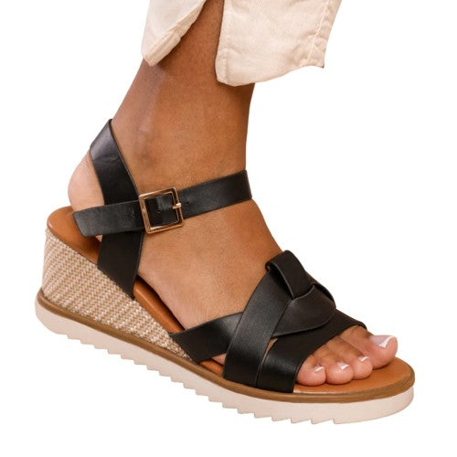 Front - Where´s That From Womens/Ladies Sydney PU Instep Strap Extra Wide Wedge