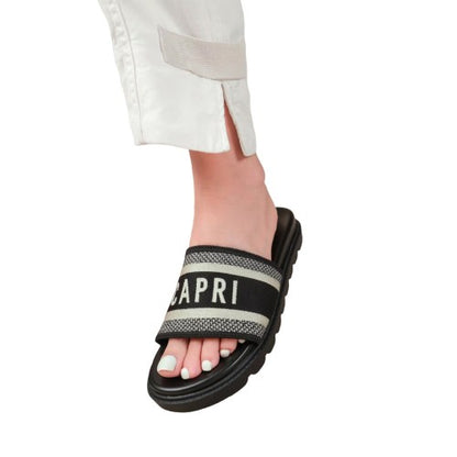 Front - Where´s That From Womens/Ladies Moon Text Faux Leather Printed Flat Flip Flops