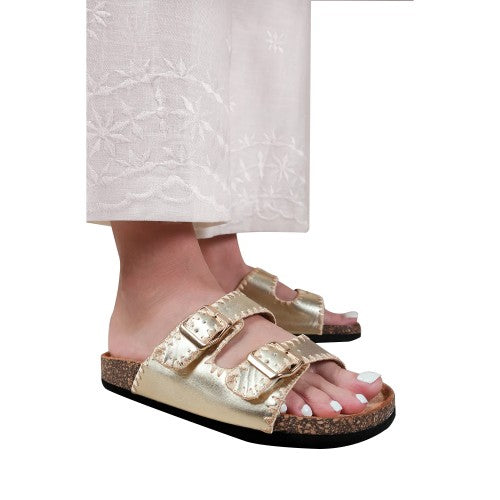 Front - Where´s That From Womens/Ladies Sunset Metallic Double Strap Buckle Sandals