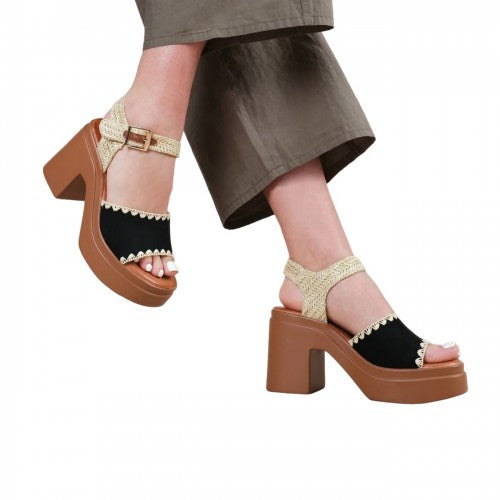 Front - Where´s That From Womens/Ladies Wild Cat Suede Platform Block Heel Sandals