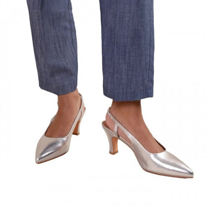 Front - Where´s That From Womens/Ladies Milos Metallic Faux Leather Sling Back Wide Low Heel Sandals