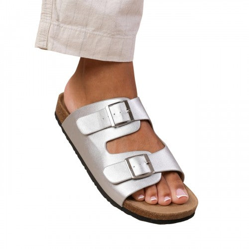 Front - Where´s That From Womens/Ladies Willow PU Double Strap Buckle Flat Sandals