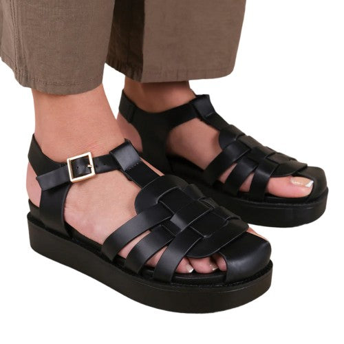 Front - Where´s That From Womens/Ladies Louisiana Faux Leather Multi Strap Wide Sandals