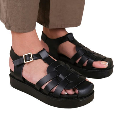 Front - Where´s That From Womens/Ladies Louisiana Faux Leather Multi Strap Wide Sandals