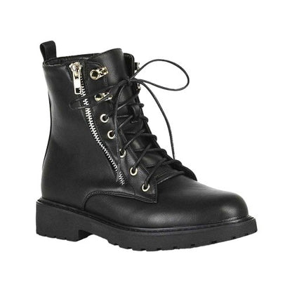 Front - XY London Womens/Ladies Halsey Lace Up Biker Boots