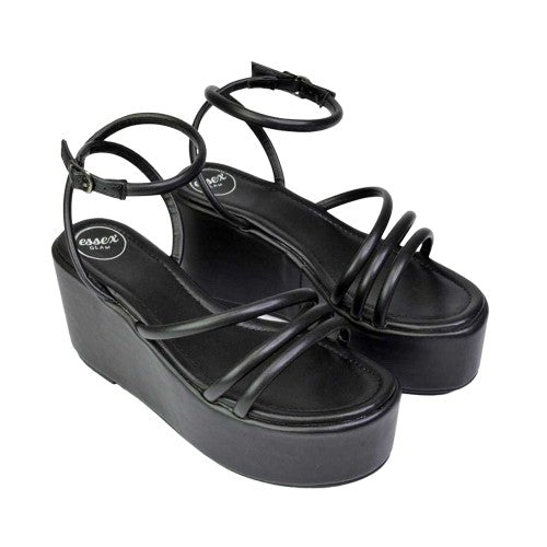 Front - XY London Womens/Ladies Birdie Ankle Strap Wedge Flatforms