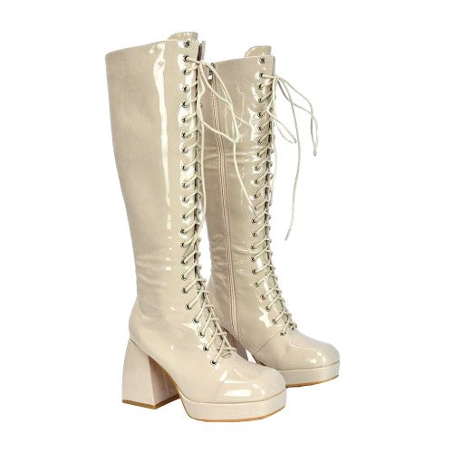 Front - XY London Womens/Ladies Love Patent Knee-High Boots