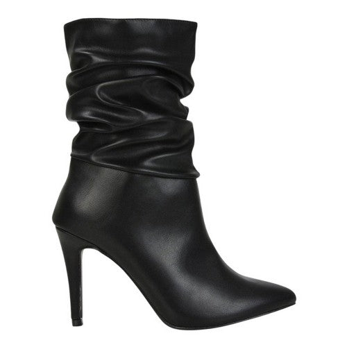 Front - XY London Womens/Ladies Velma Ruched Pointed High Stiletto Heel Mid Boots