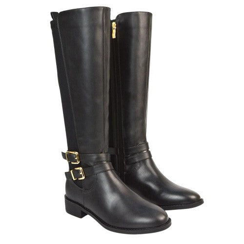 Front - XY London Womens/Ladies Charlie Stretch Side Zip Flat Knee-High Boots