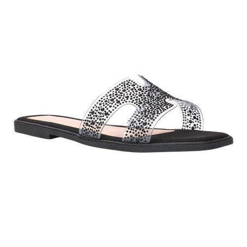 Front - XY London Womens/Ladies Patsy Diamante Square Toe Sandals