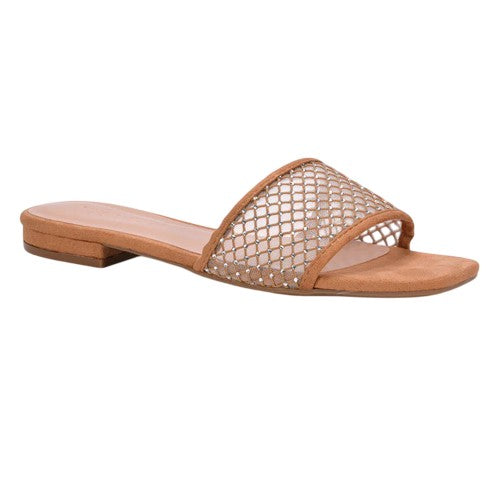 Front - XY London Womens/Ladies Gabrielle Diamante Open Toe Flat Sliders