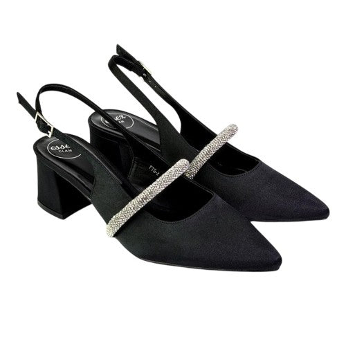 Front - XY London Womens/Ladies Sandie Diamante Sling Back Medium Block Heel Sandals