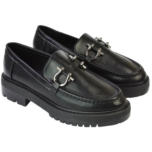 Front - XY London Womens/Ladies Riley Buckle Detail Block Heel Loafers