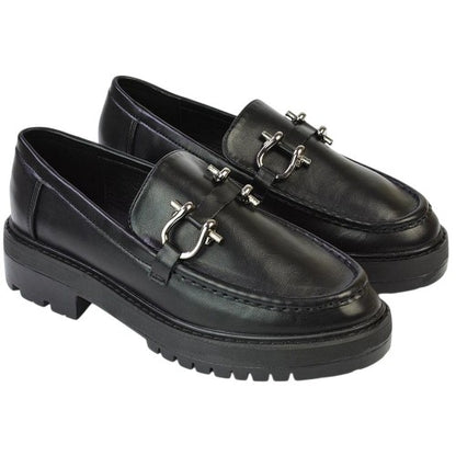 Front - XY London Womens/Ladies Riley Buckle Detail Block Heel Loafers