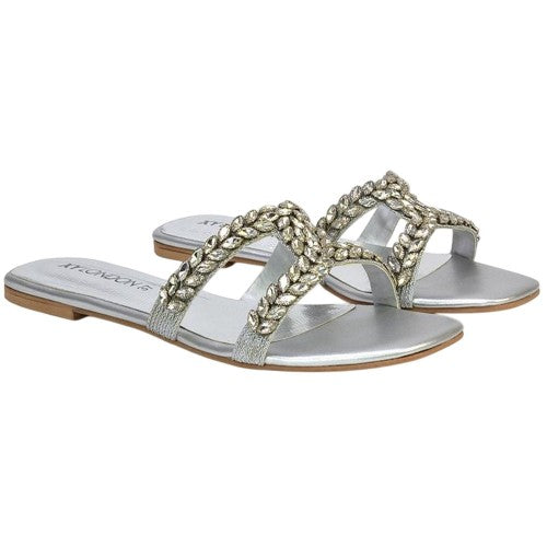 Front - XY London Womens/Ladies Kane Diamante Square Toe Cut Out Flat Sandals