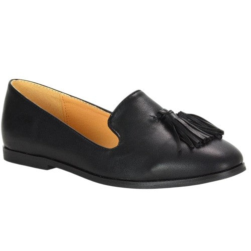 Front - XY London Womens/Ladies Betsy Tassel Pointed Flat Loafers