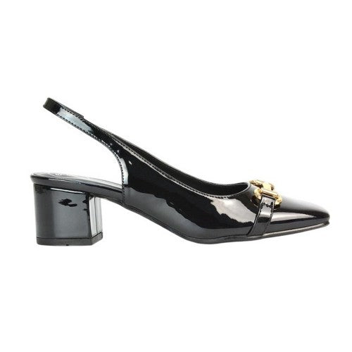 Front - XY London Womens/Ladies Selena Sling Back Medium Block Heel Ballet Shoes