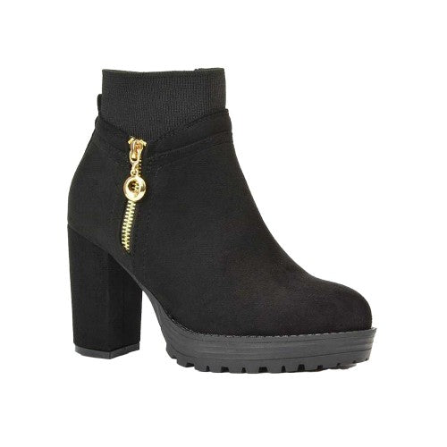Front - XY London Womens/Ladies Caitlin Zip Platform Block Ankle Boots